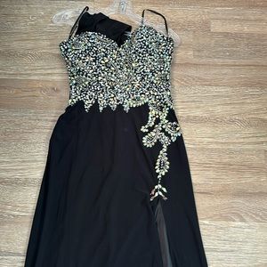 Long black open slit dress